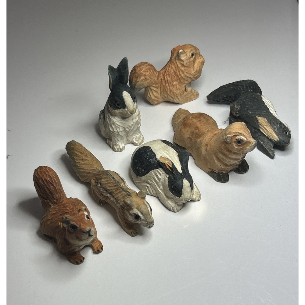 VTG Carved Little Folk Art Creatures Wildlife Animal Figures Sculptures Wooden